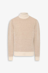 Cream two-tone volcano stitch neck sweater