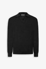 Black open neck knitted polo shirt