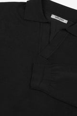 Black open neck knitted polo shirt