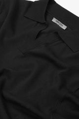 Black open neck knitted polo shirt