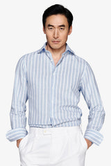 Light blue striped linen blend shirt