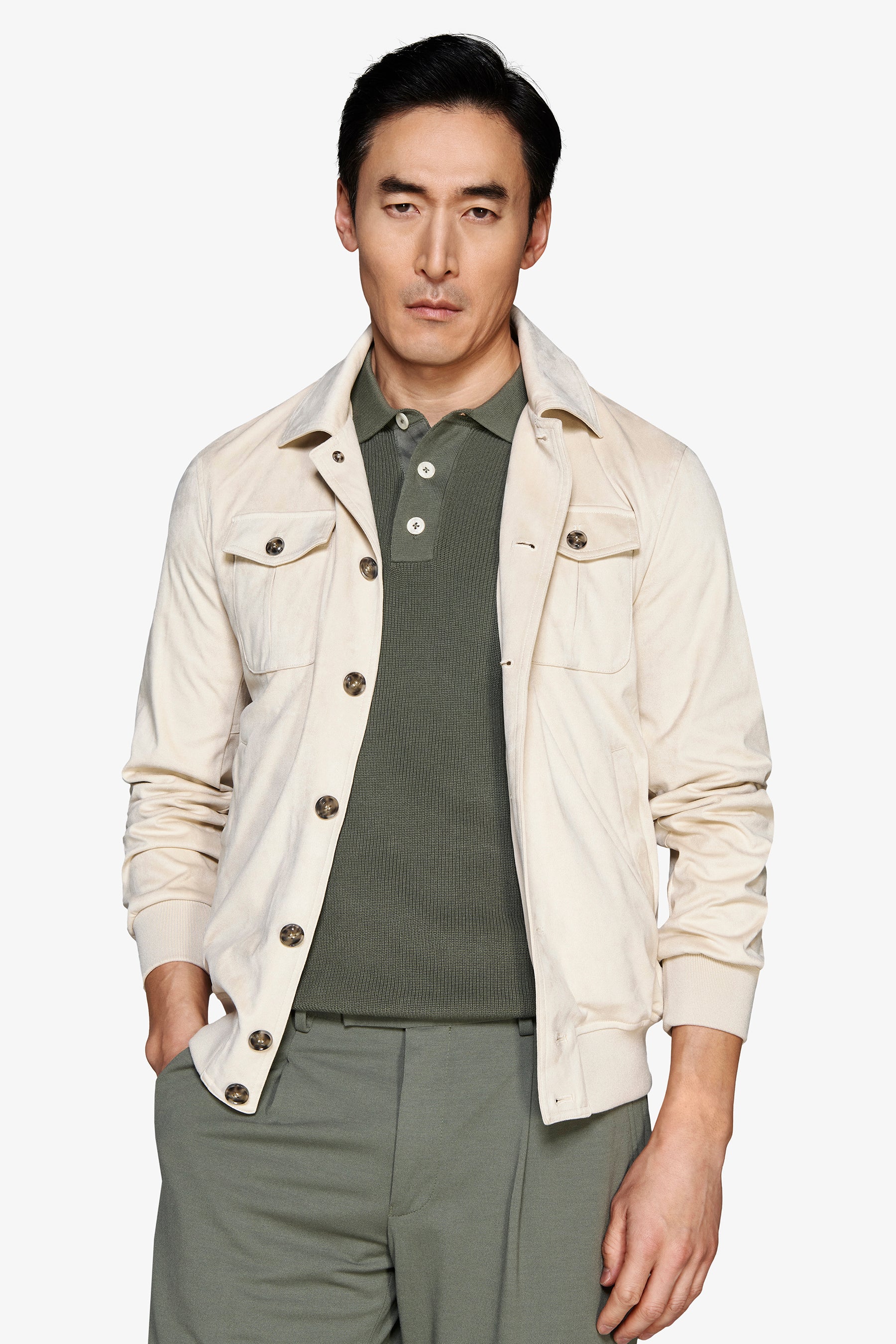 Giubbotto trucker in ecosuede sabbia-Dan John