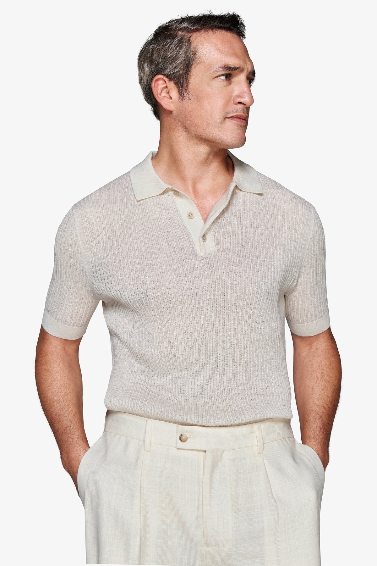 Butter linen blend knit polo shirt