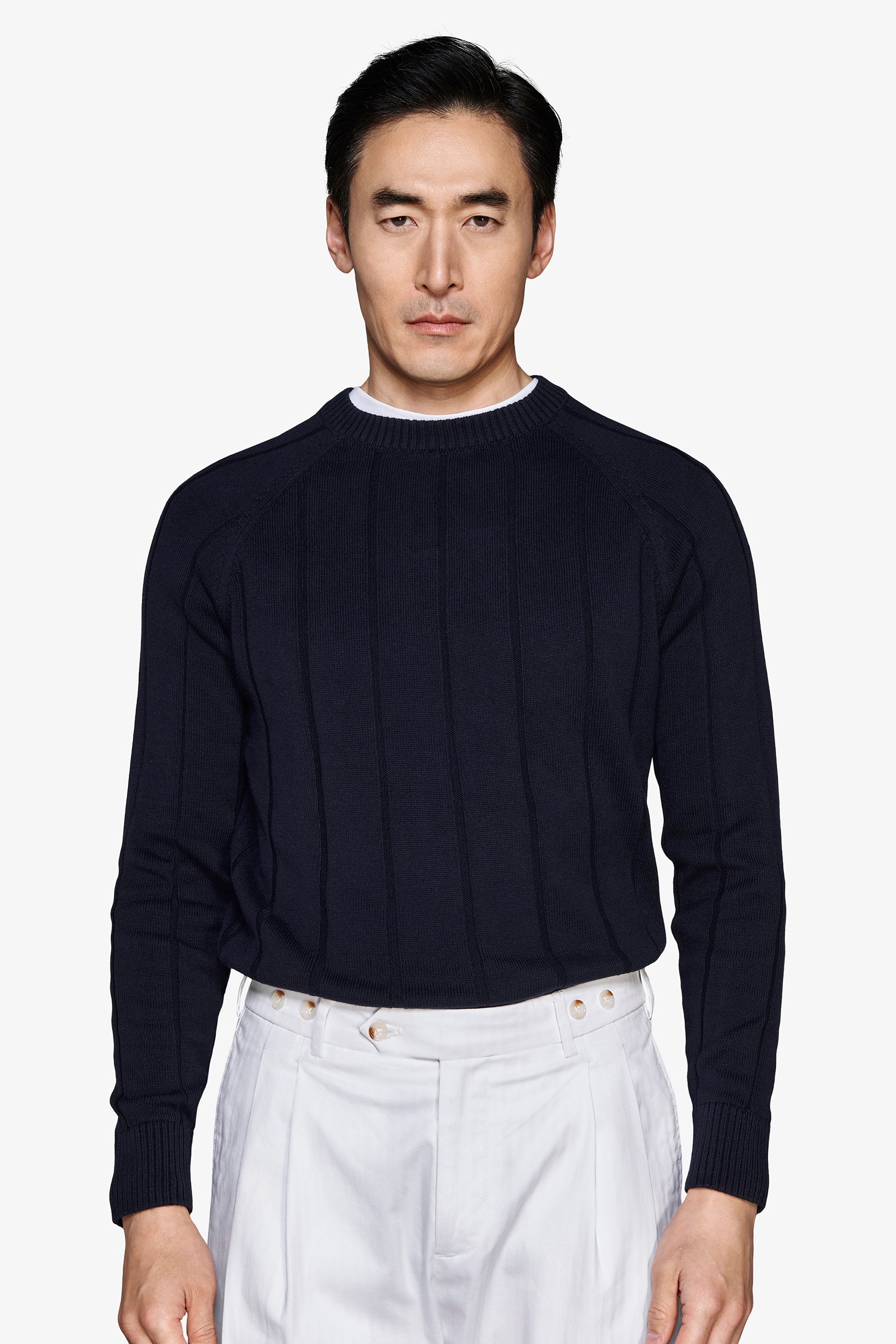 Maglia girocollo costa piatta navy-Dan John