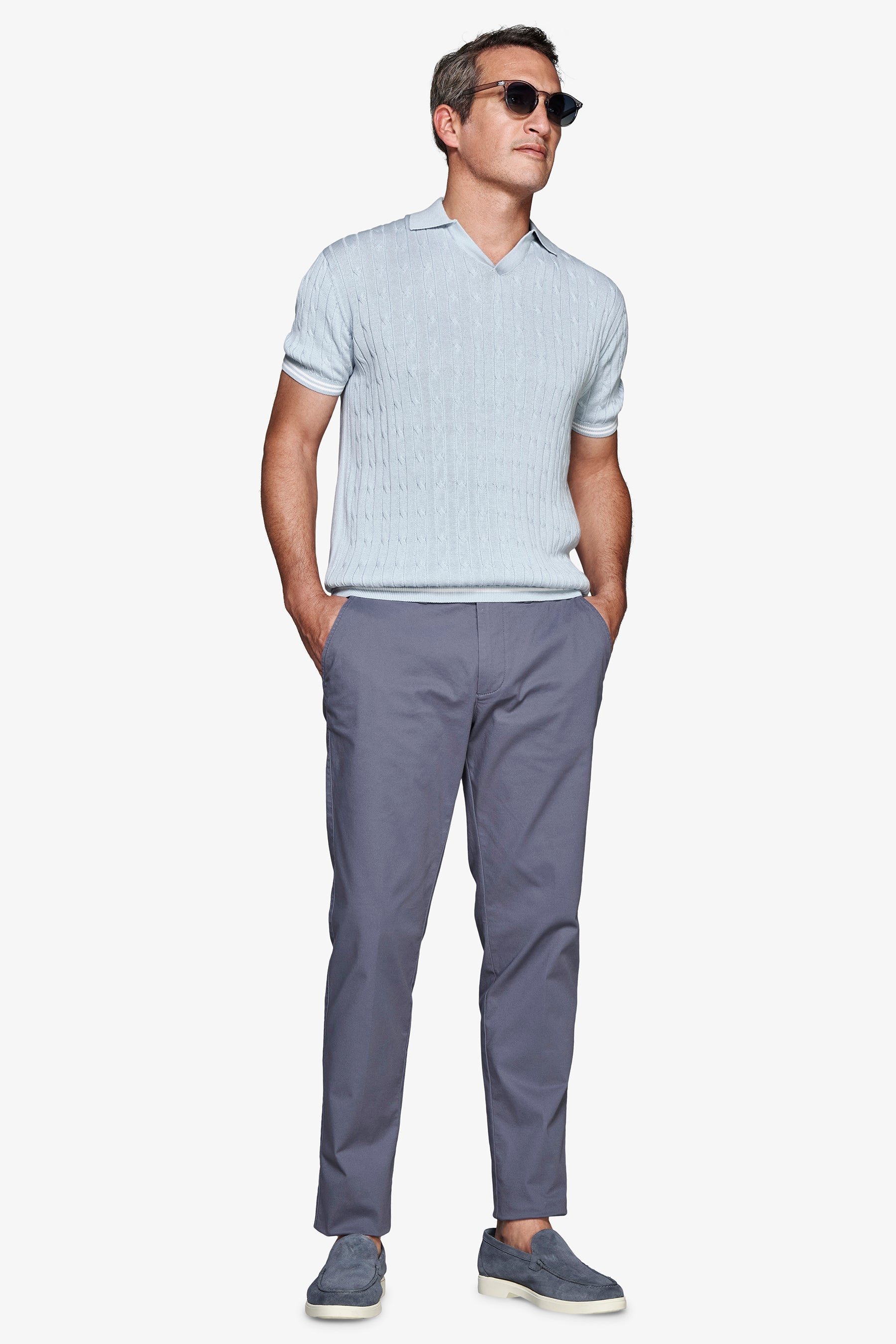 Polo in maglia treccia celeste DNJ-Dan John