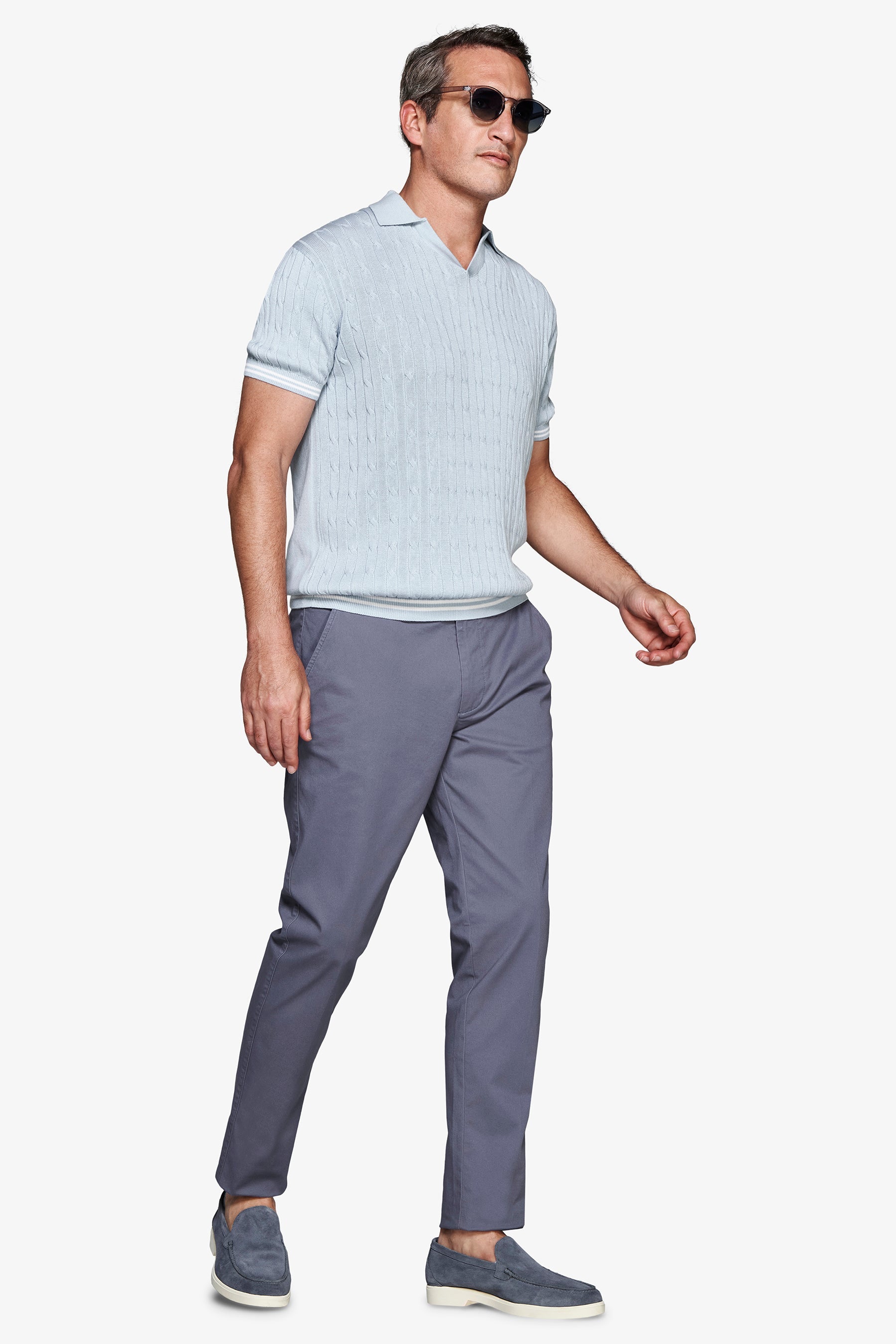 Polo in maglia treccia celeste DNJ-Dan John
