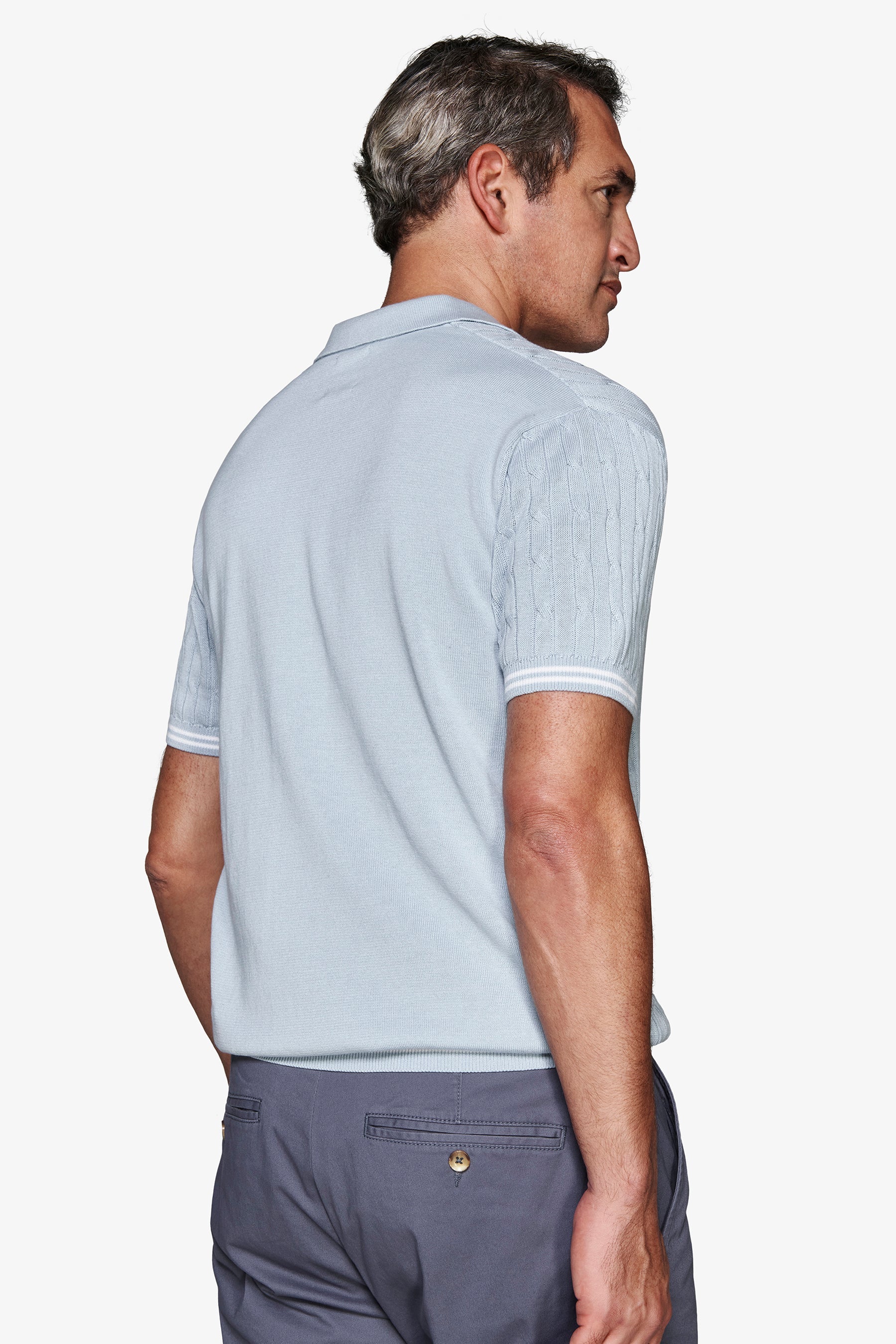 Polo in maglia treccia celeste DNJ-Dan John