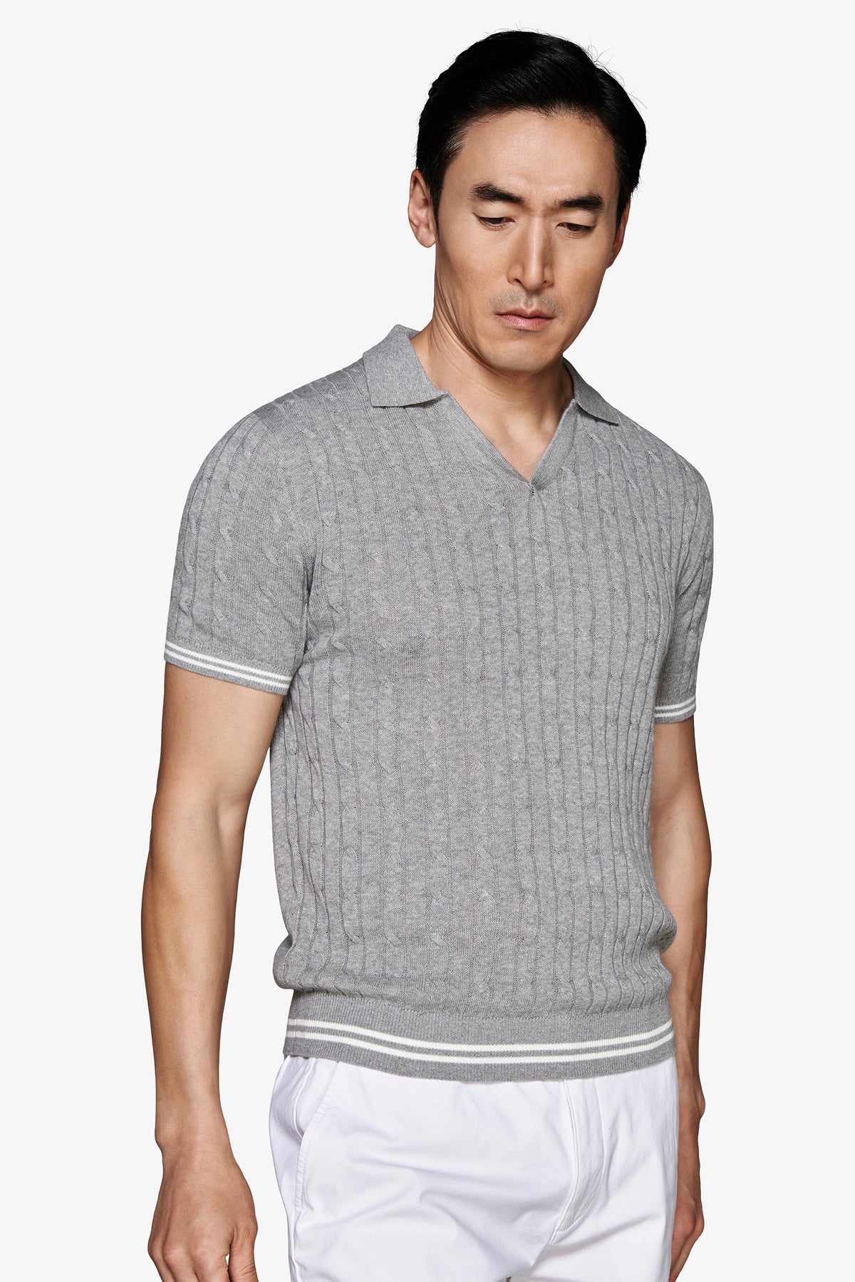 Polo in maglia treccia grigia DNJ-Dan John