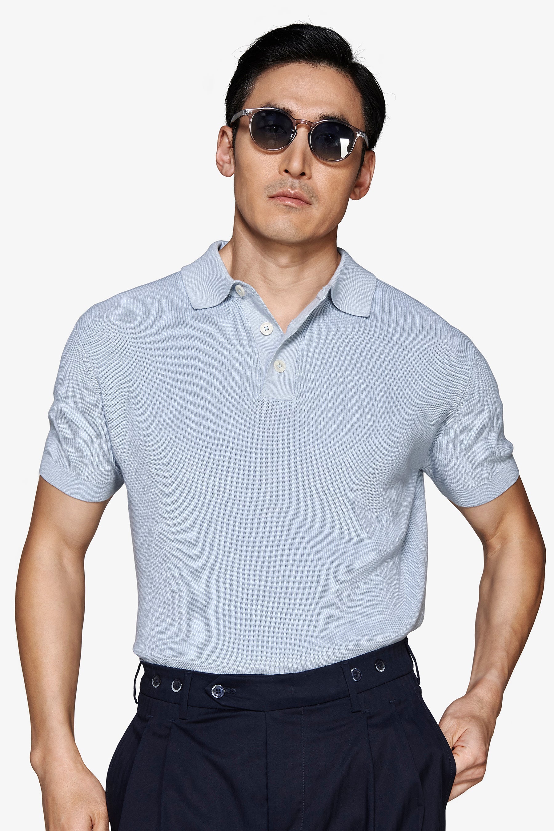 Polo in maglia punto pannocchia celeste-Dan John