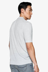 Light blue linen blend knit polo shirt