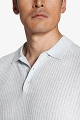 Light blue linen blend knit polo shirt