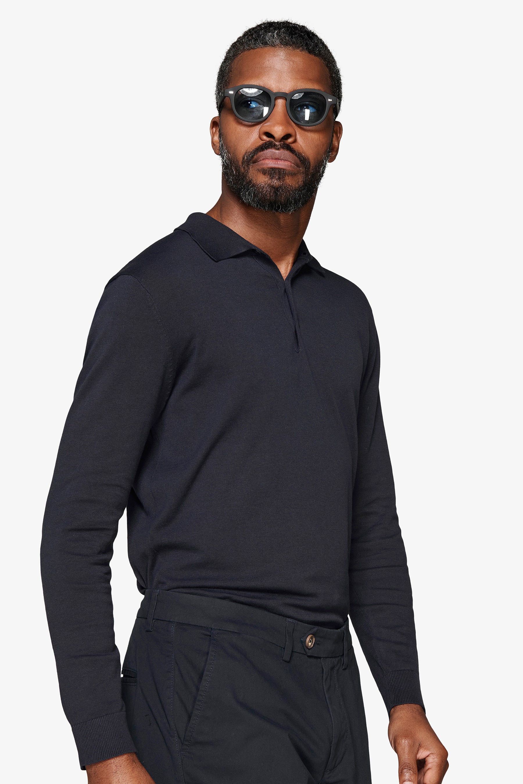 Polo in maglia con bottoni navy-Dan John