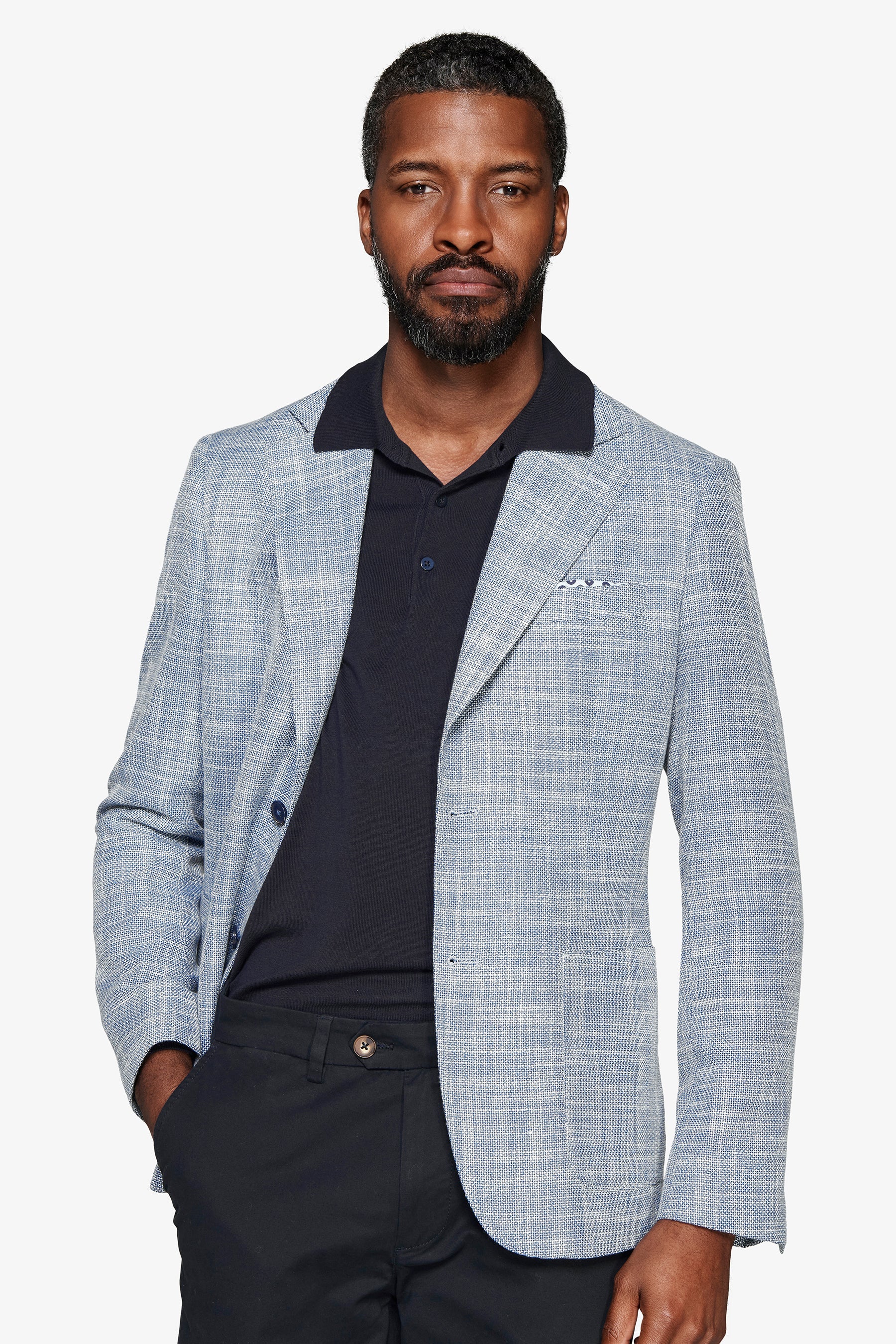 Giacca misto lino armaturata blu-Dan John