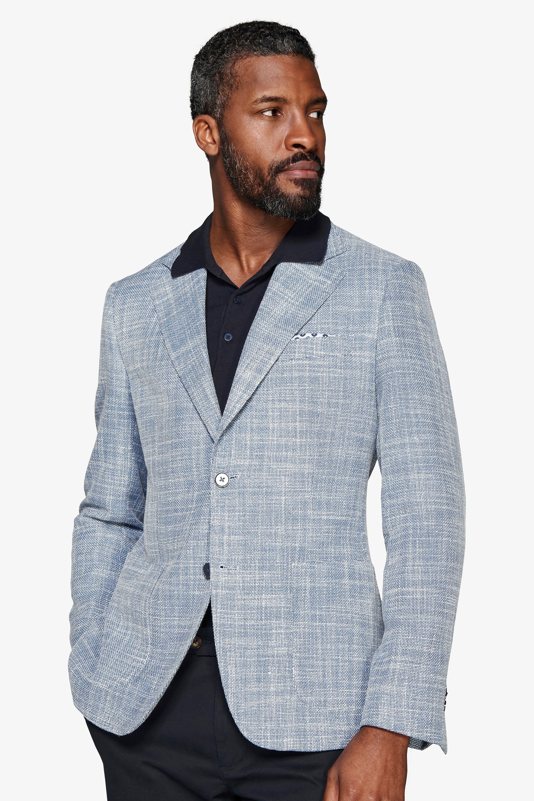 Giacca misto lino armaturata blu-Dan John