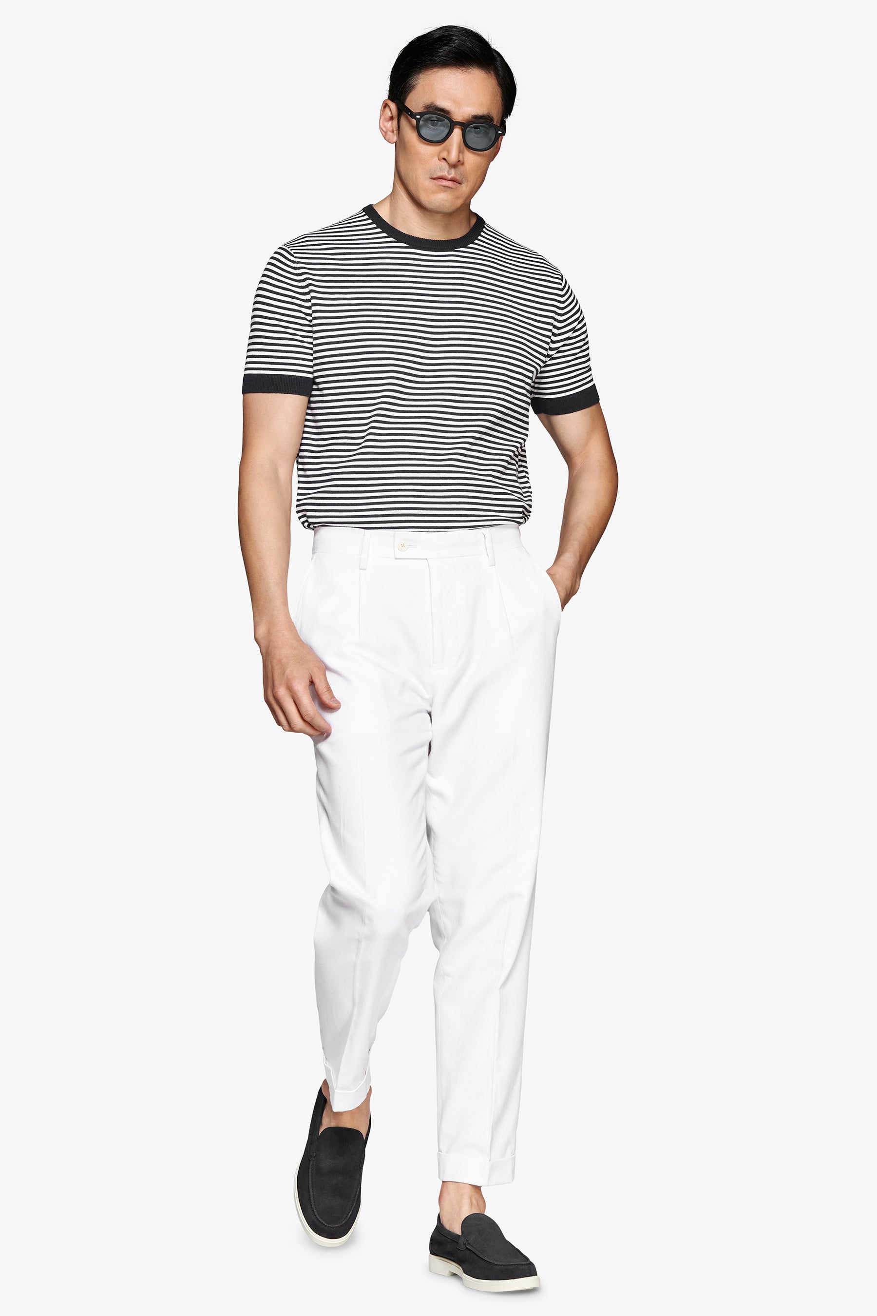 Maglia girocollo a righe blu-Dan John