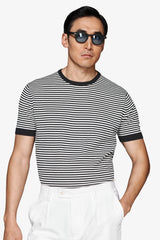 Maglia girocollo a righe blu-Dan John