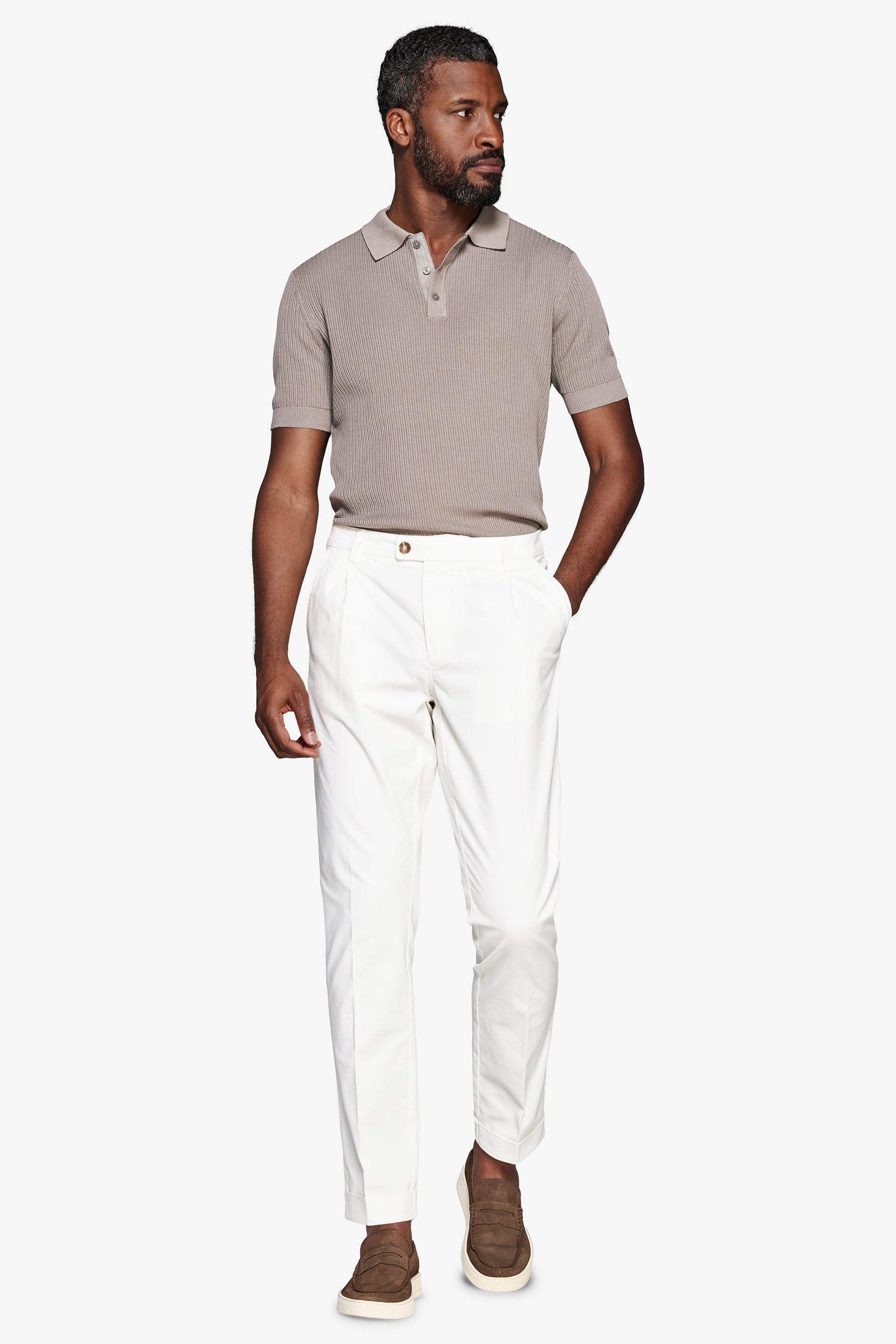 Polo in maglia doppia costina tortora-Dan John