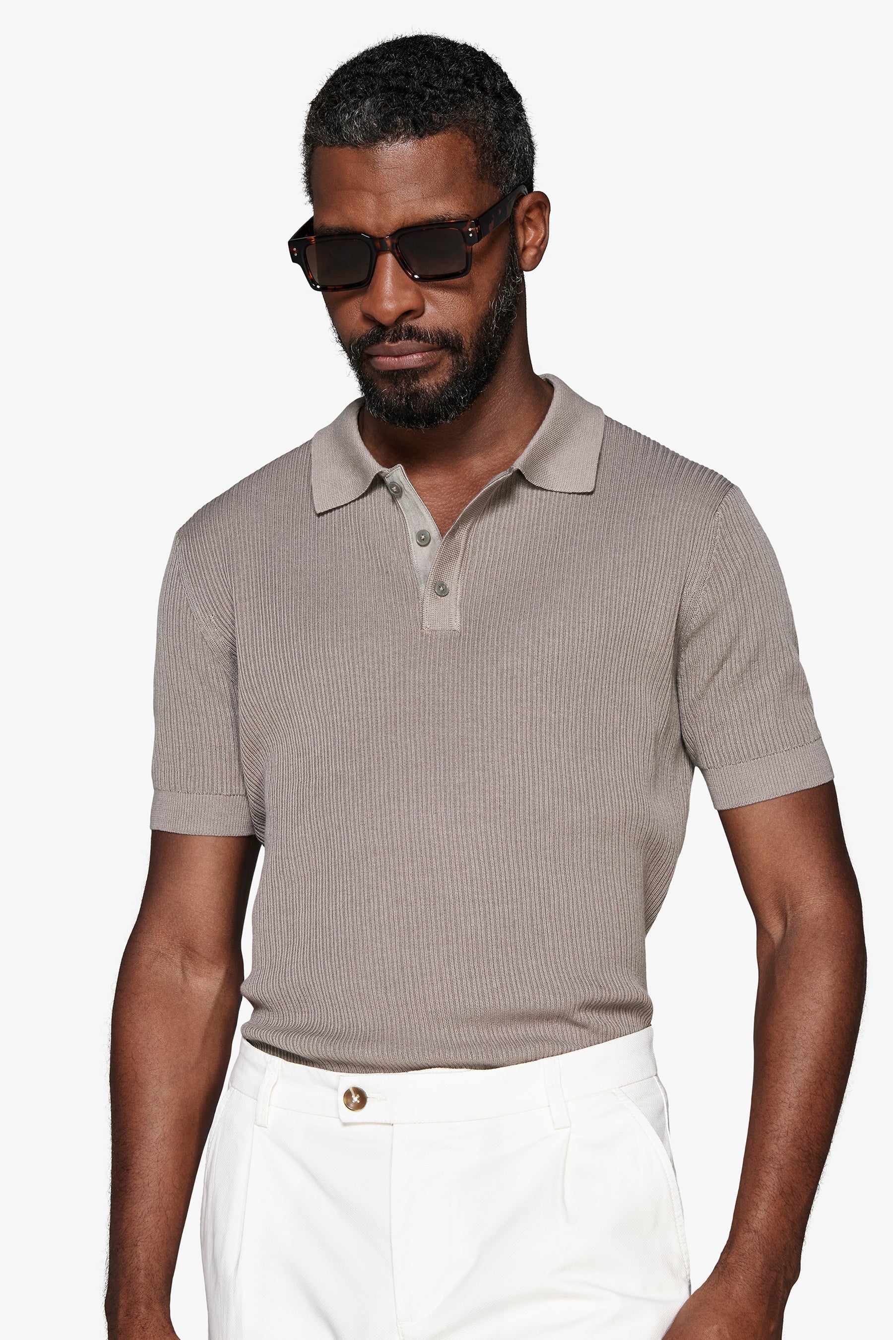 Polo in maglia doppia costina tortora-Dan John