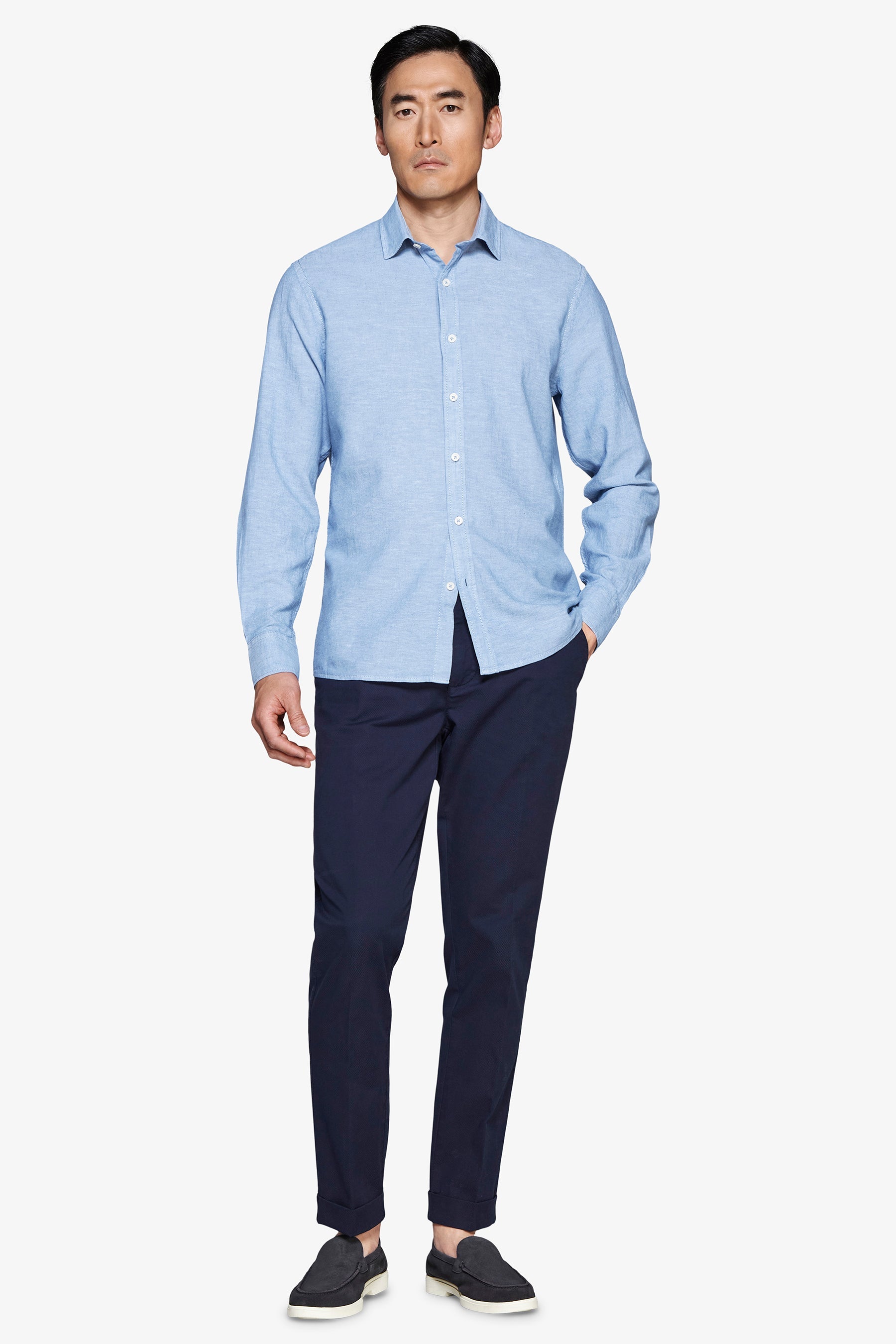 Camicia misto lino relaxed celeste-Dan John