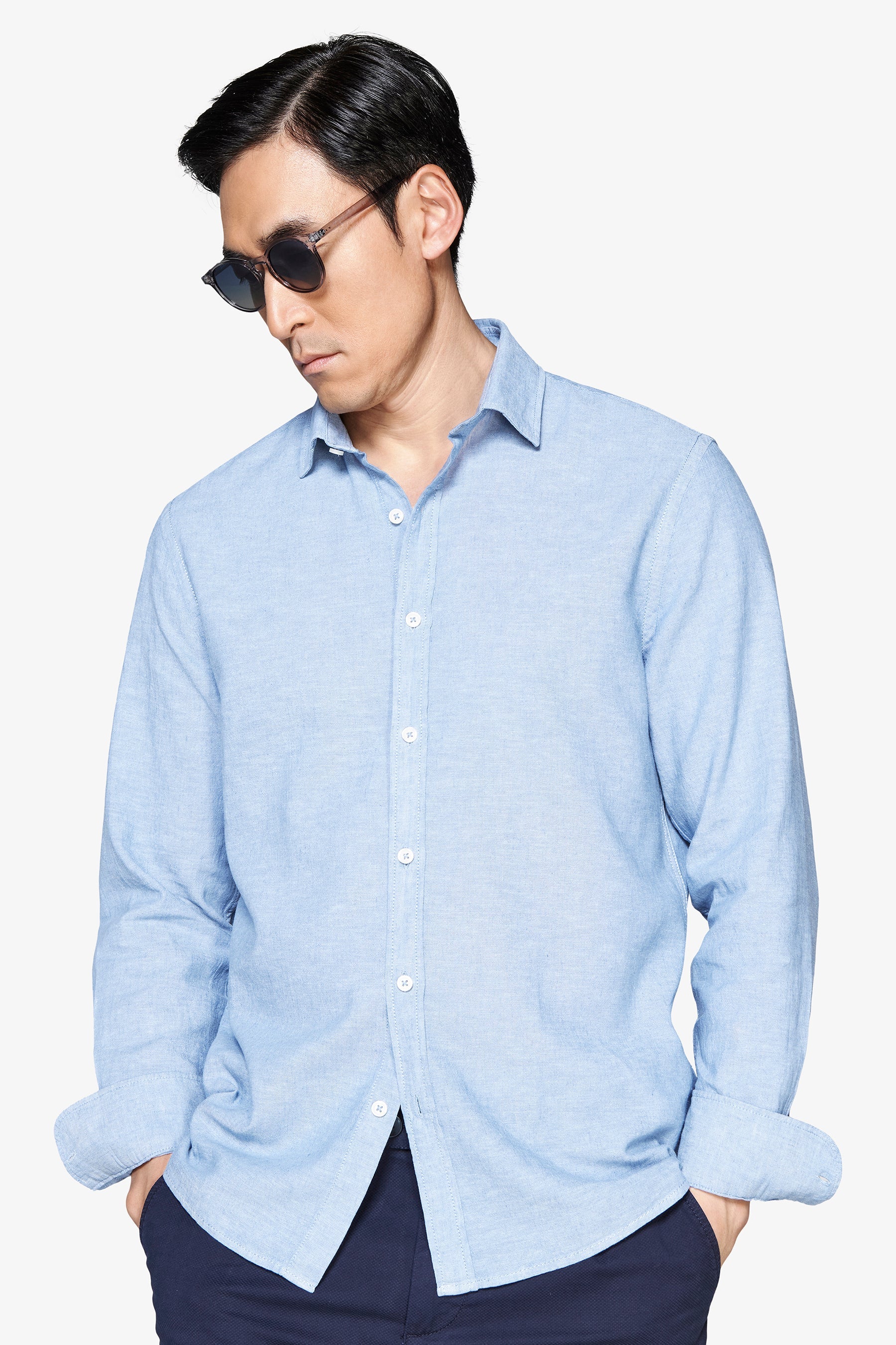 Camicia misto lino relaxed celeste-Dan John
