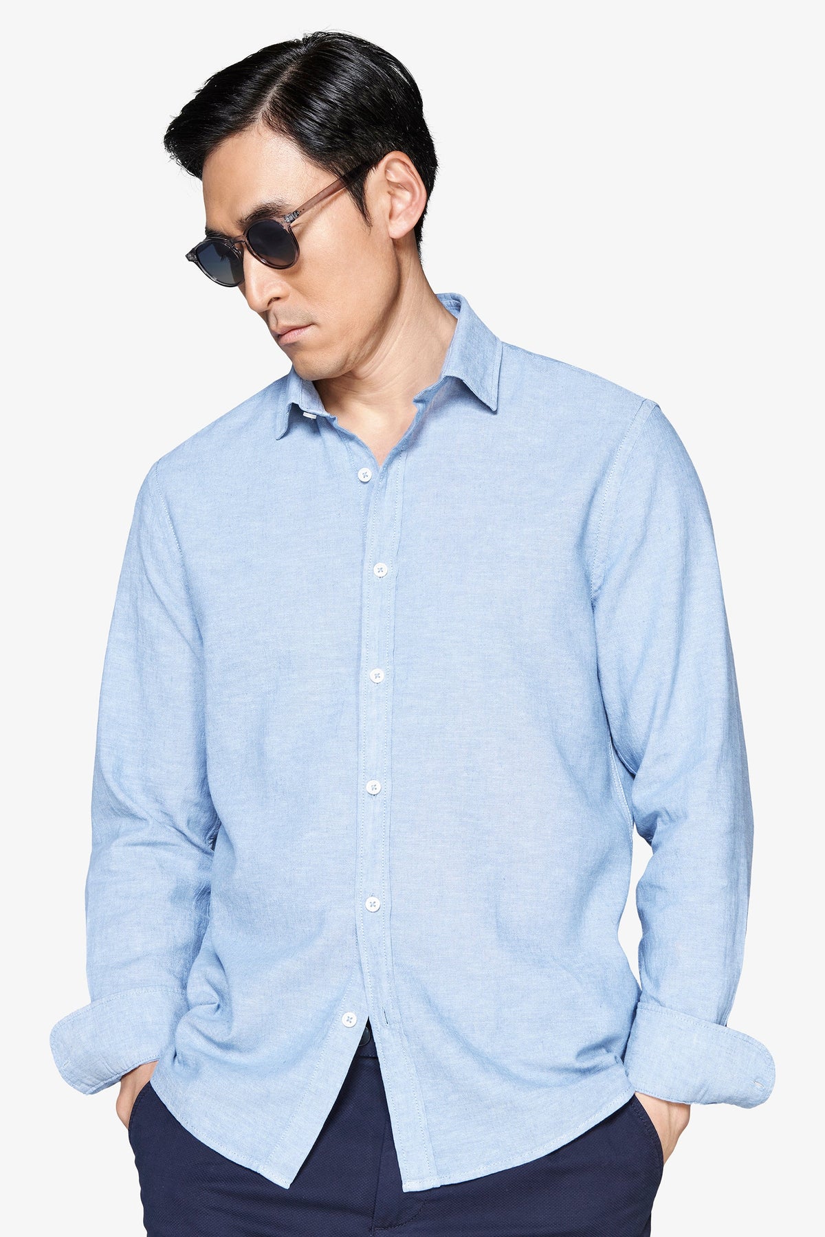 Camicia misto lino relaxed celeste-Dan John