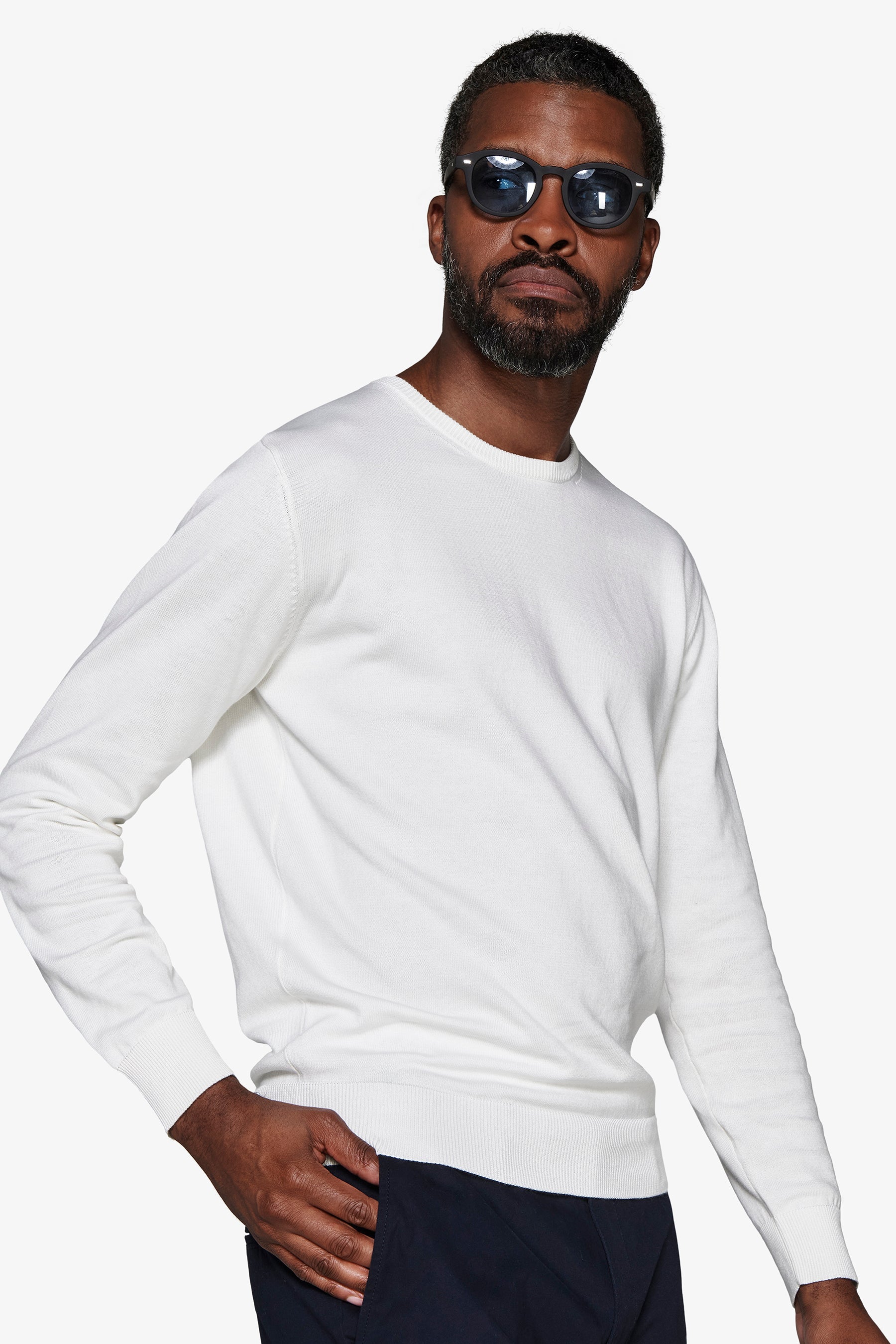 Maglia girocollo basic in cotone panna-Dan John