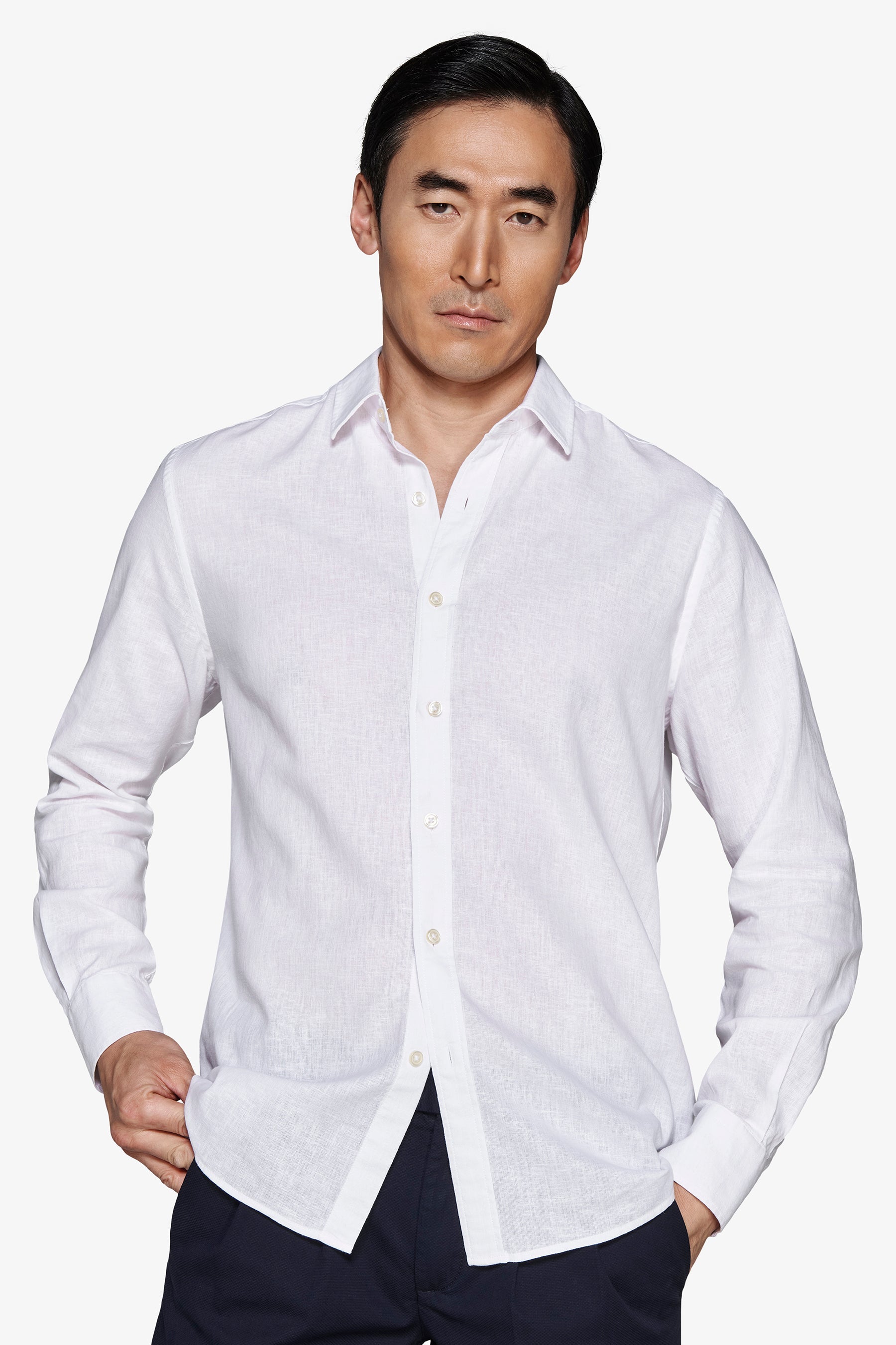 Camicia misto lino relaxed bianca-Dan John