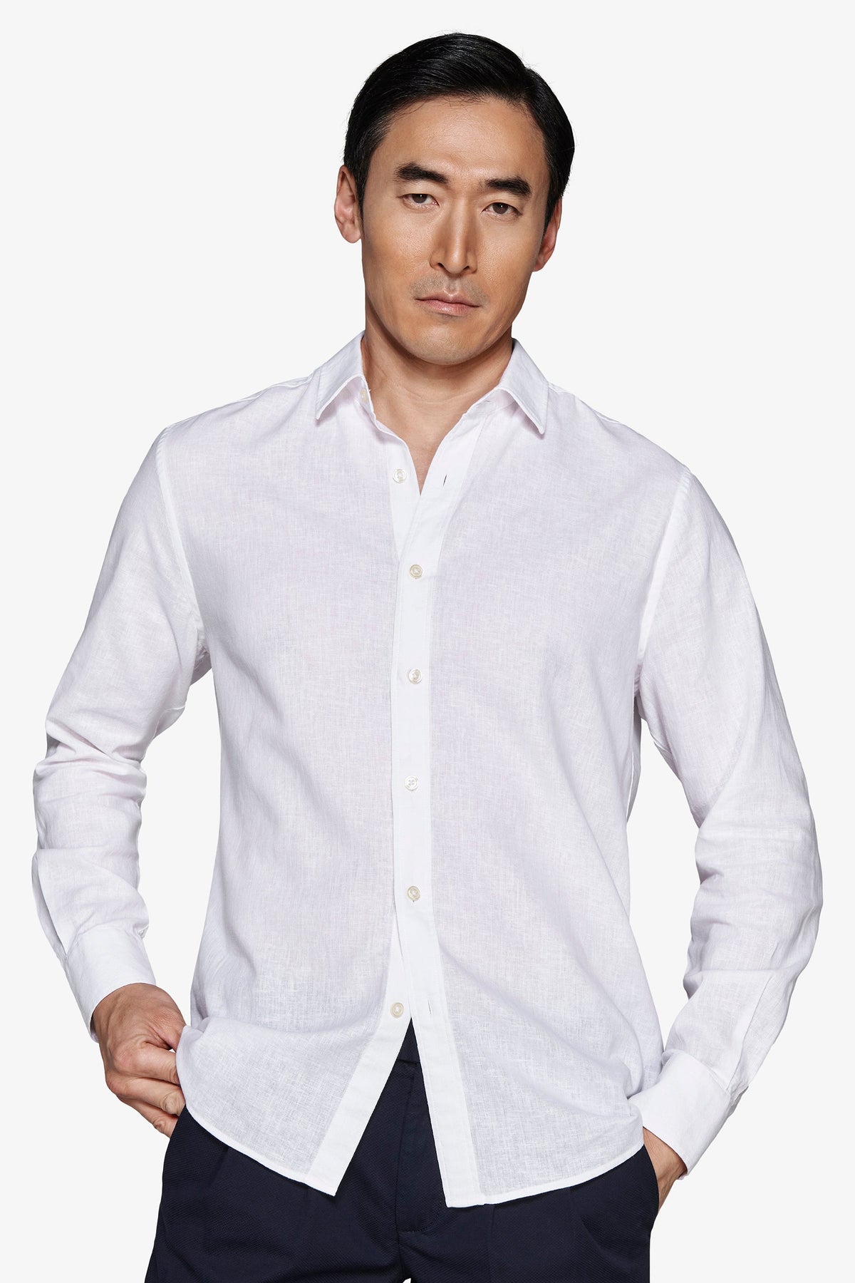 Camicia misto lino relaxed bianca-Dan John