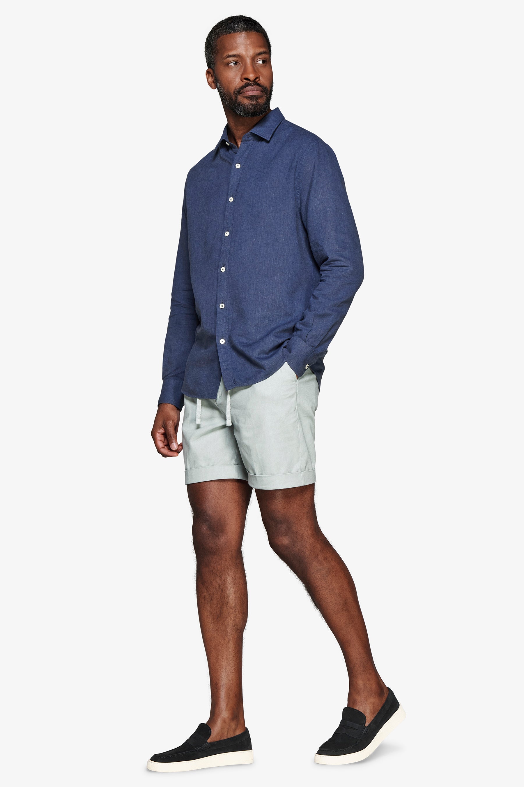 Camicia misto lino relaxed blu-Dan John
