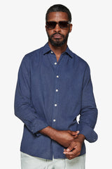 Camicia misto lino relaxed blu-Dan John