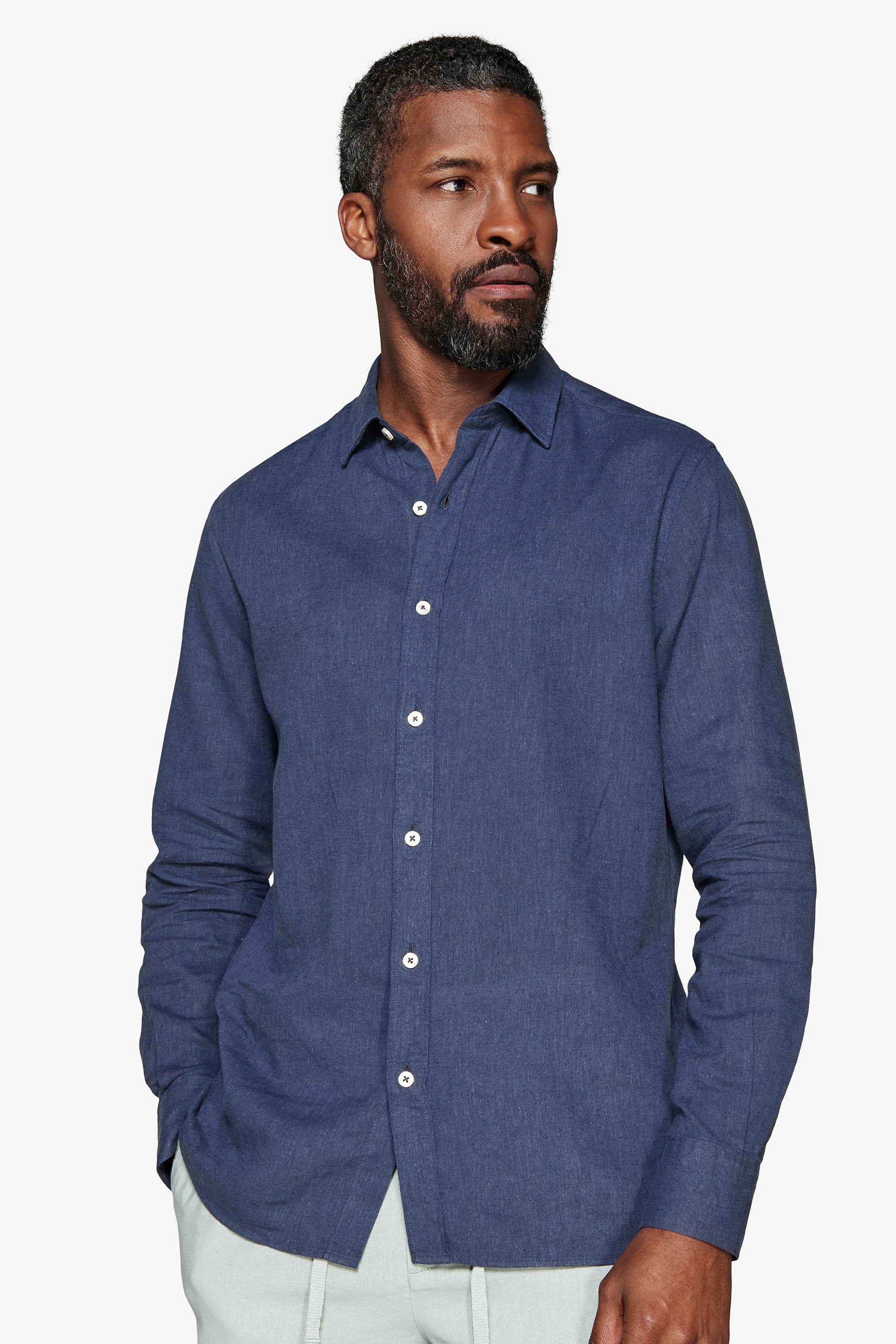 Camicia misto lino relaxed blu-Dan John