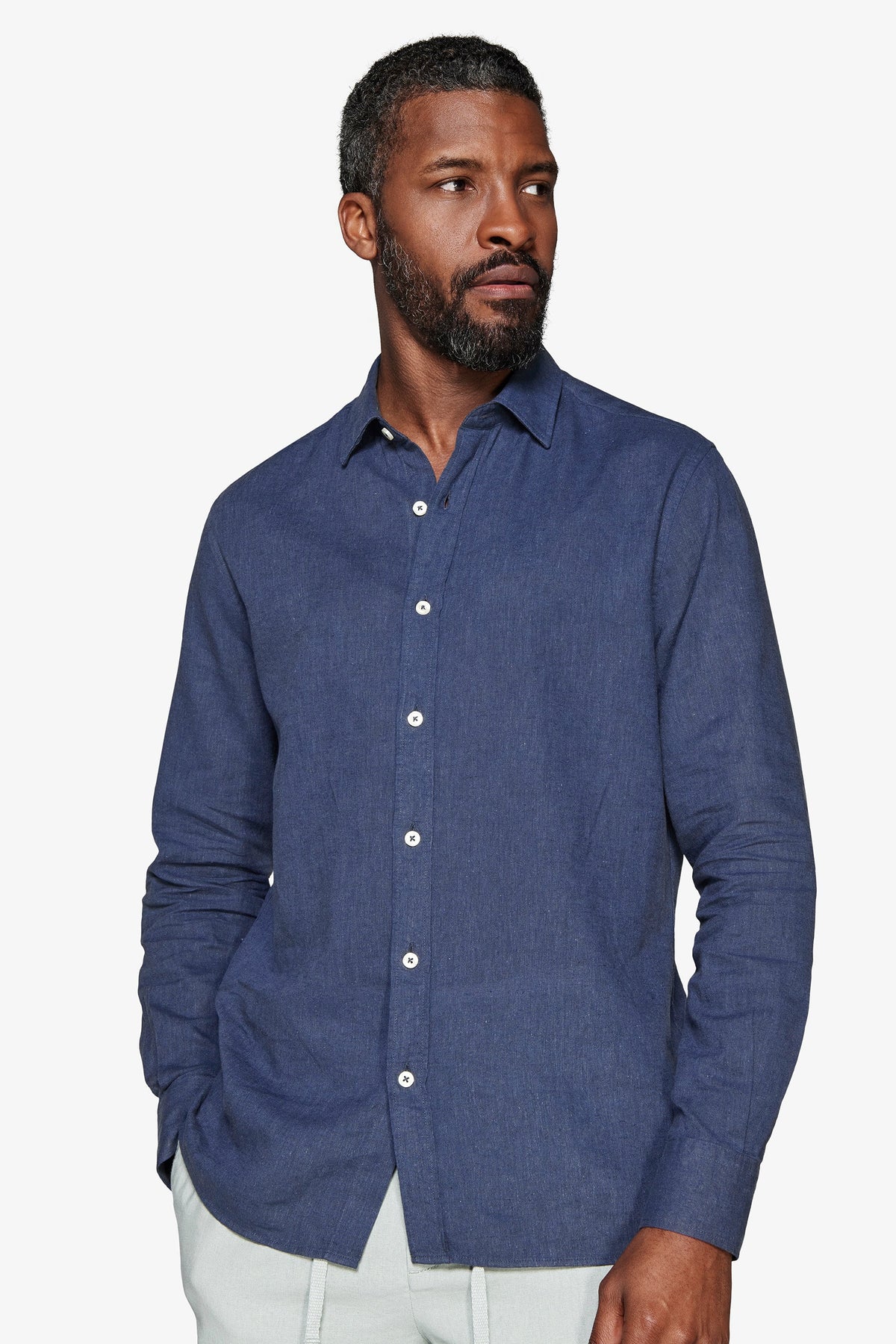 Camicia misto lino relaxed blu-Dan John