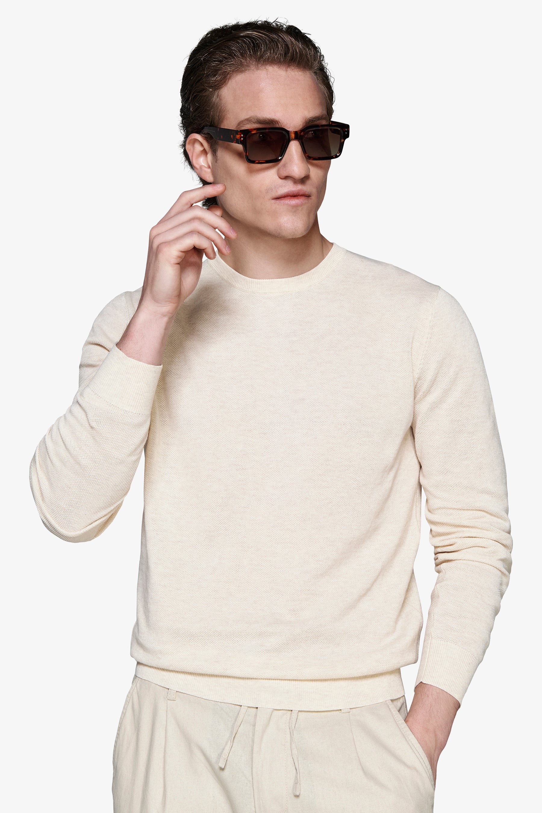 Maglia girocollo armaturata melange sabbia-Dan John