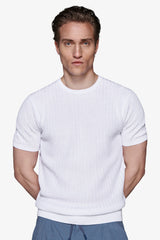 White woven crew neck sweater