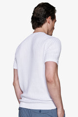 White woven crew neck sweater