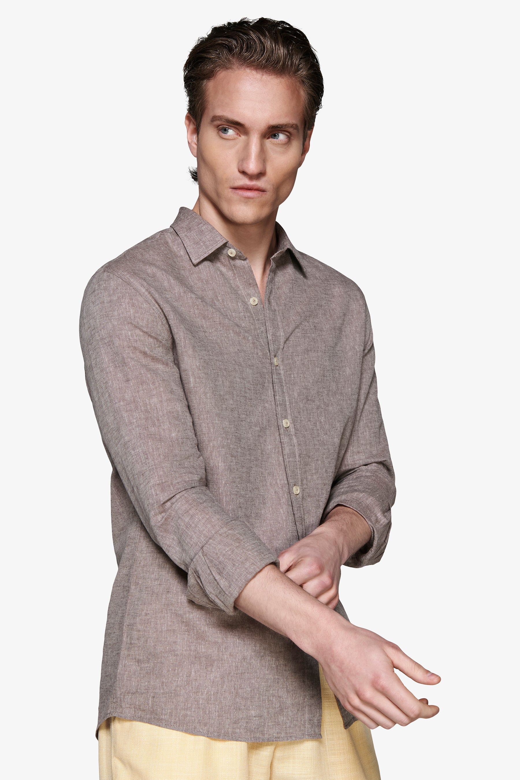 Camicia misto lino relaxed tortora-Dan John
