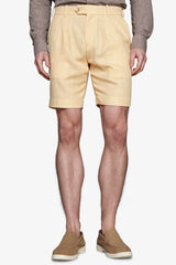 Linen blend Bermuda shorts with yellow pleats