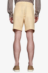 Linen blend Bermuda shorts with yellow pleats