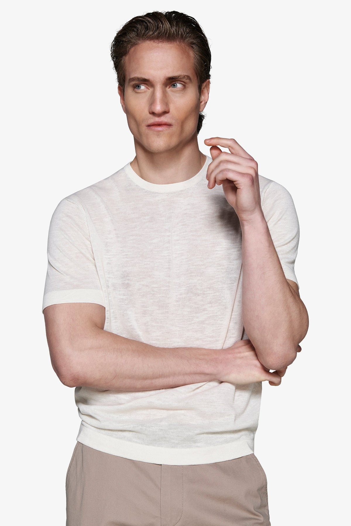 Sand crew neck linen blend sweater
