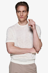 Sand crew neck linen blend sweater