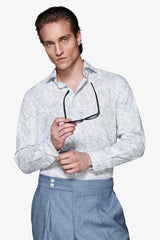 Camicia misto lino stampa fiori celeste-Dan John
