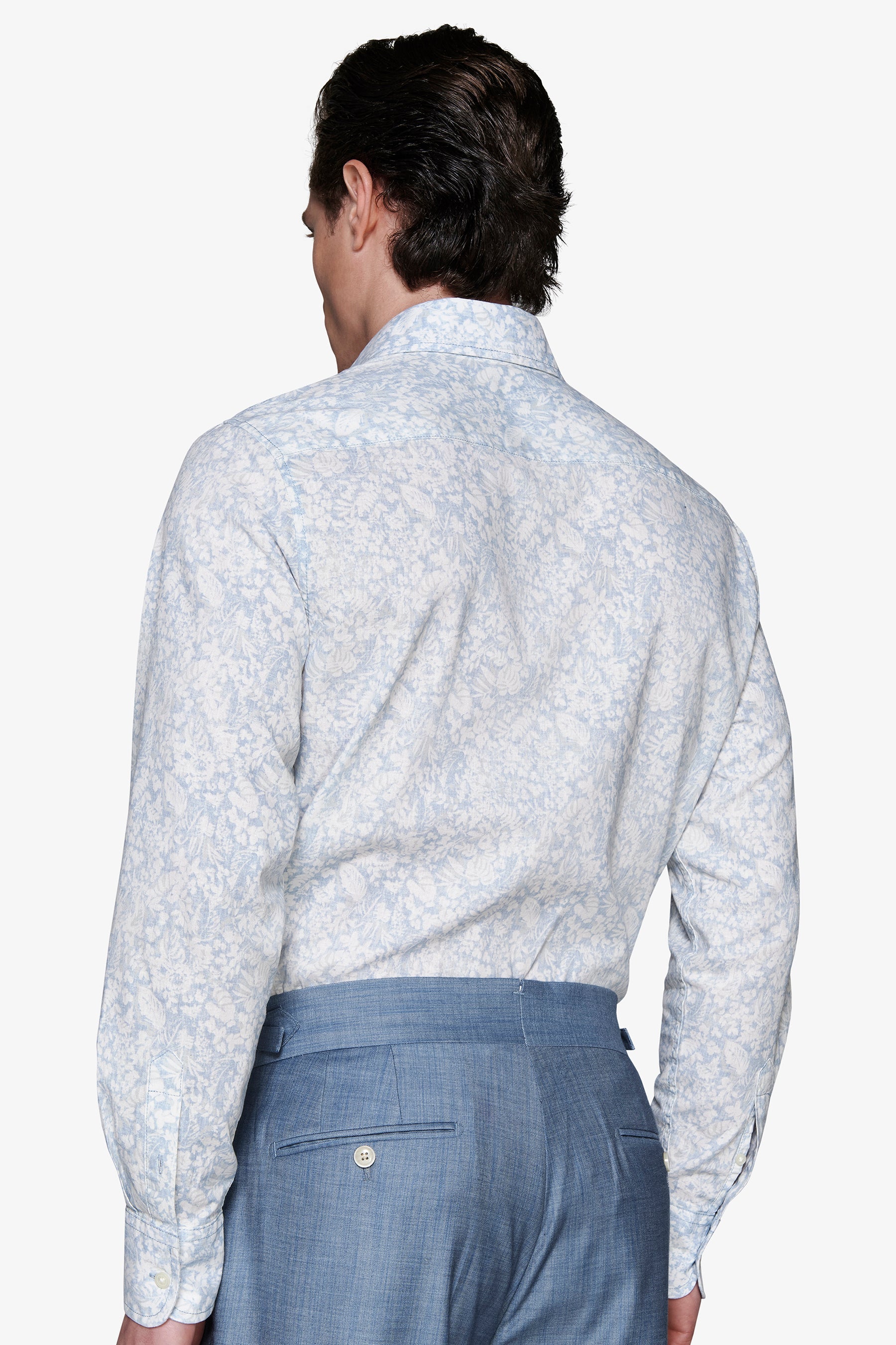Camicia misto lino stampa fiori celeste-Dan John