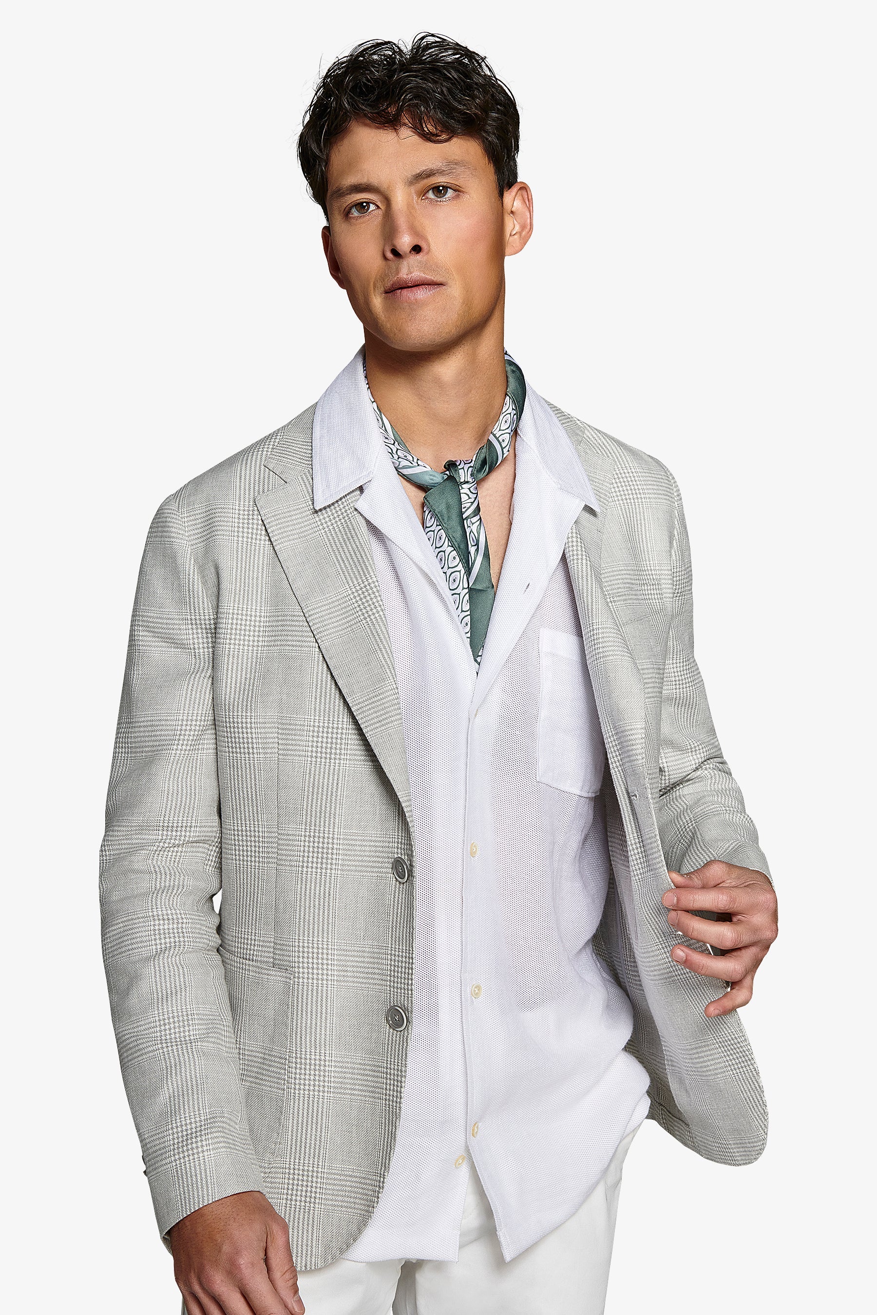 Prince of Wales melange powder slim jacket