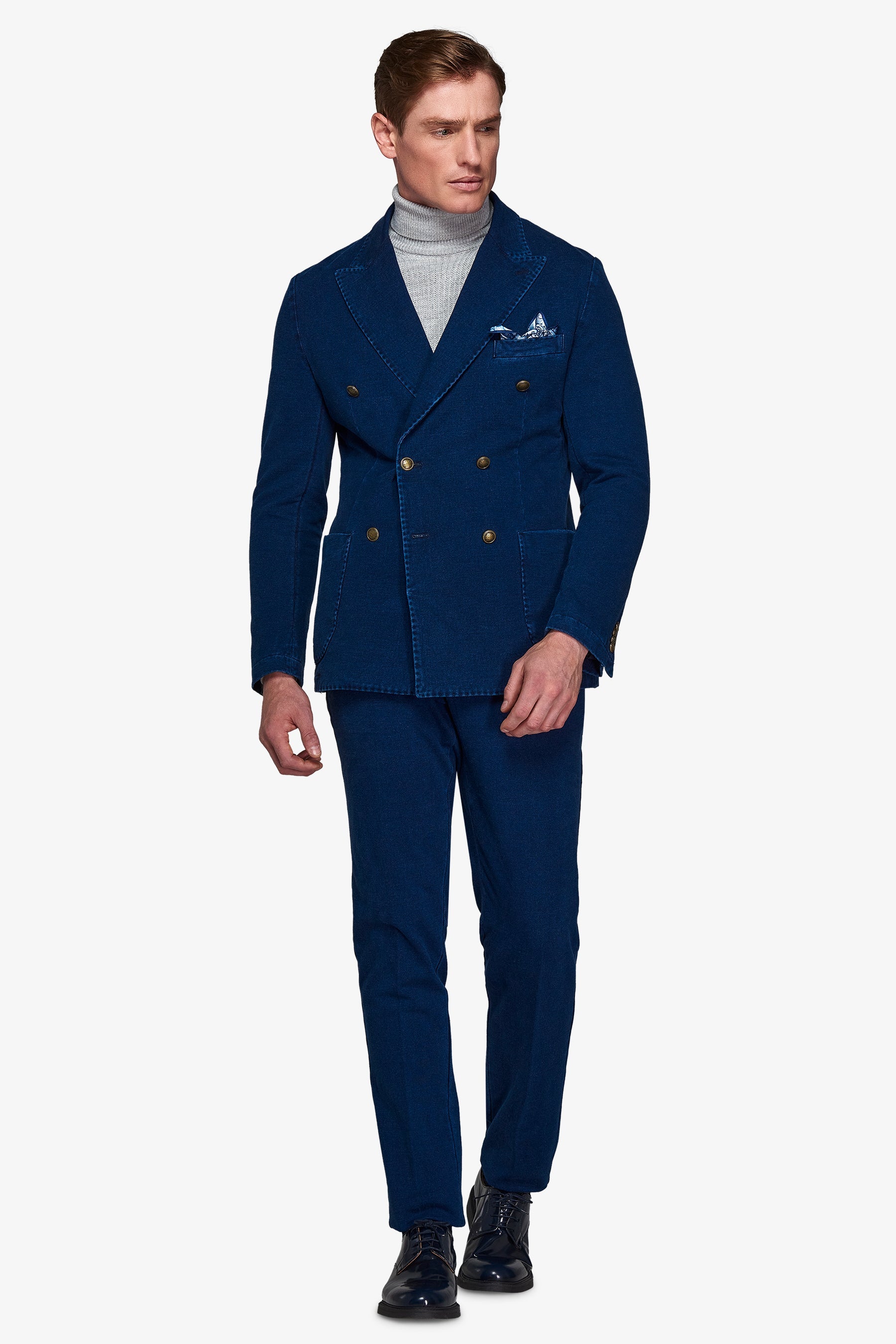 Slim navy "2/7" double-breasted suit jacket