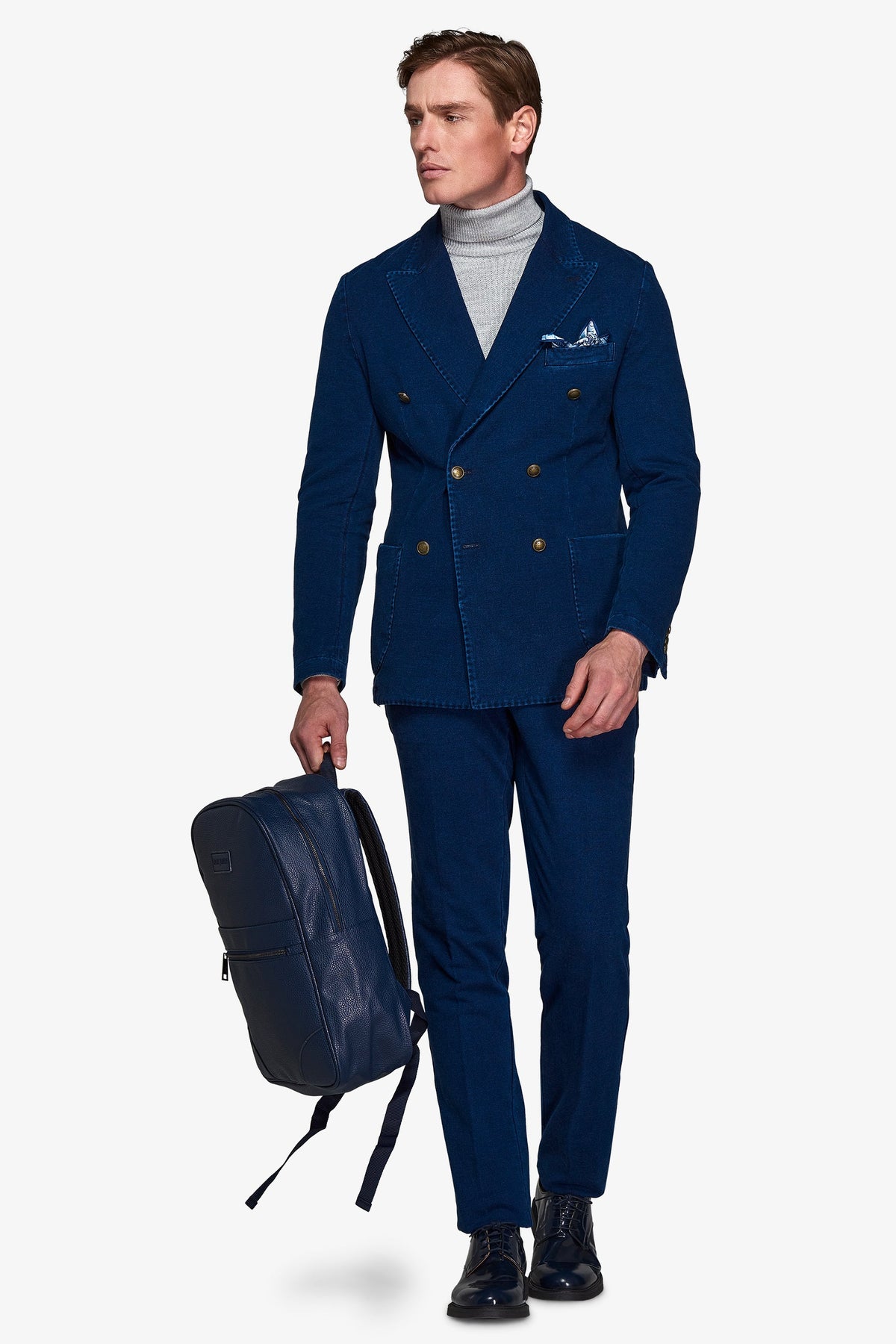 2/7 Navy Slim Double Breasted Suit Jacket