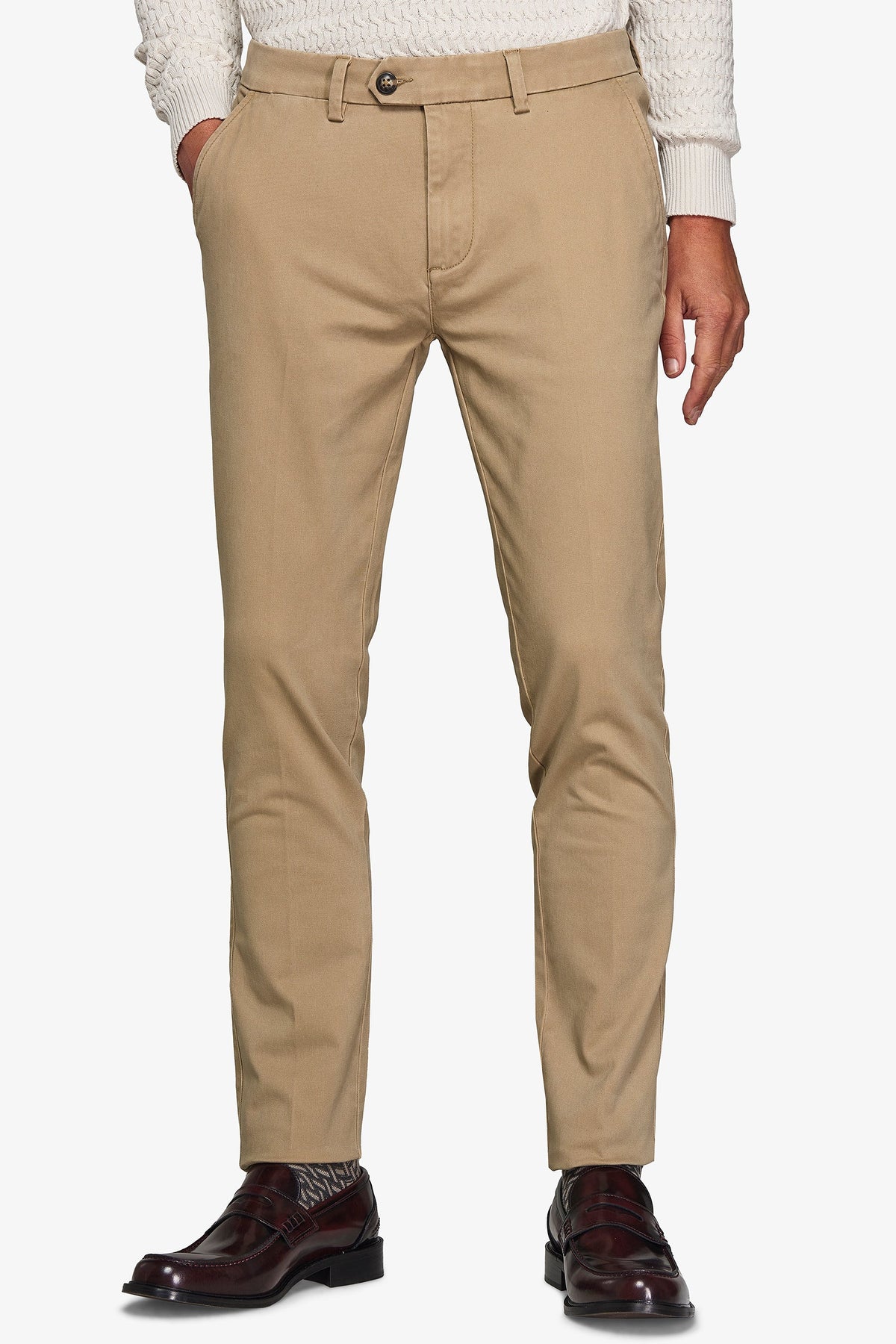 Beige gabardine chino trousers