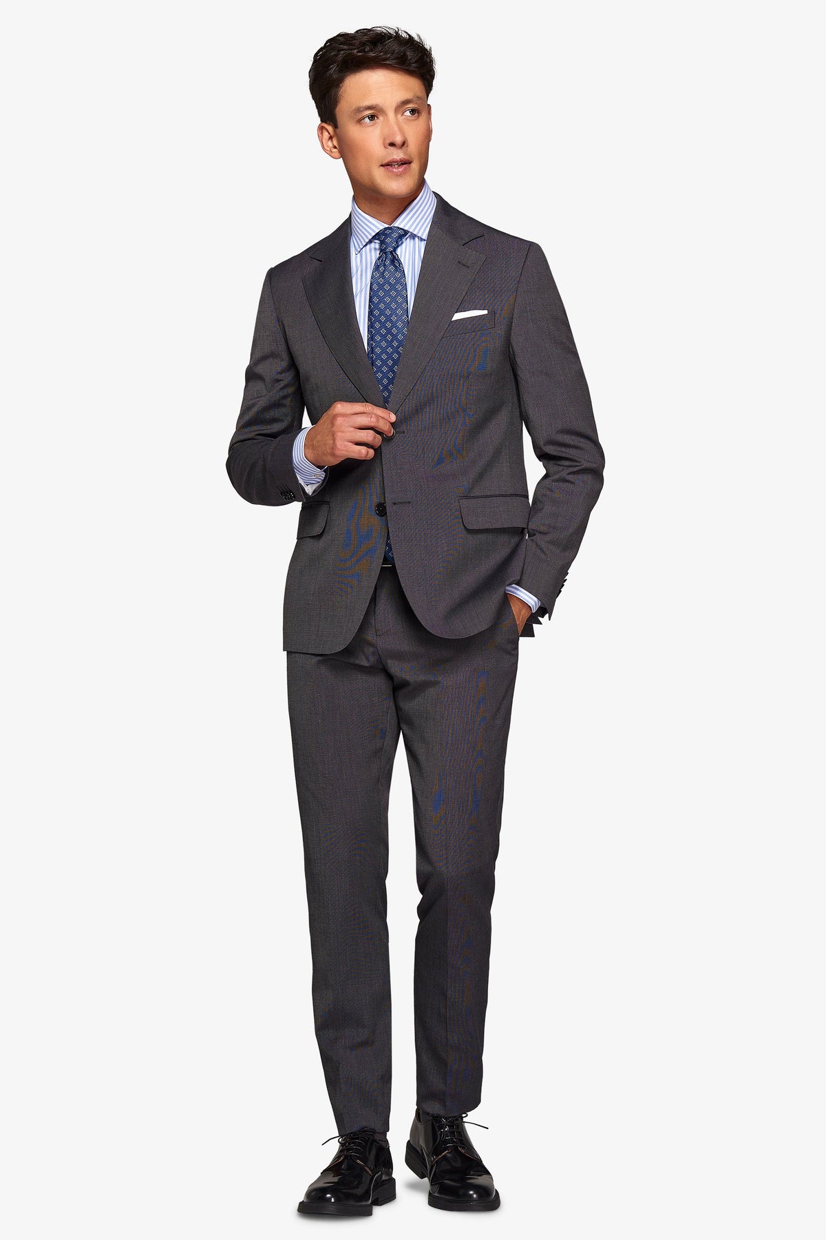 Slim anthracite pinpoint weave suit jacket