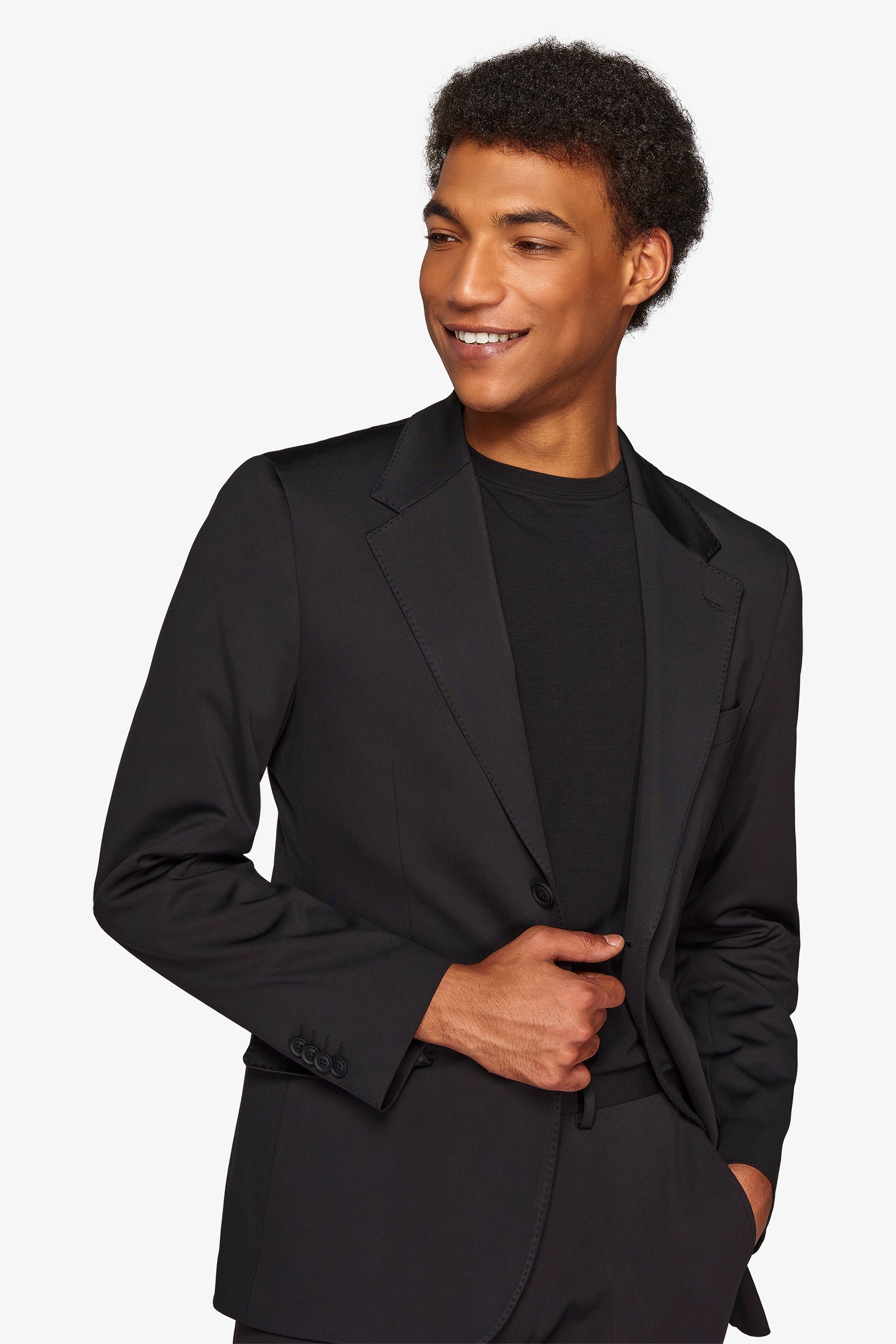 Slim black relax tech stretch jersey suit jacket