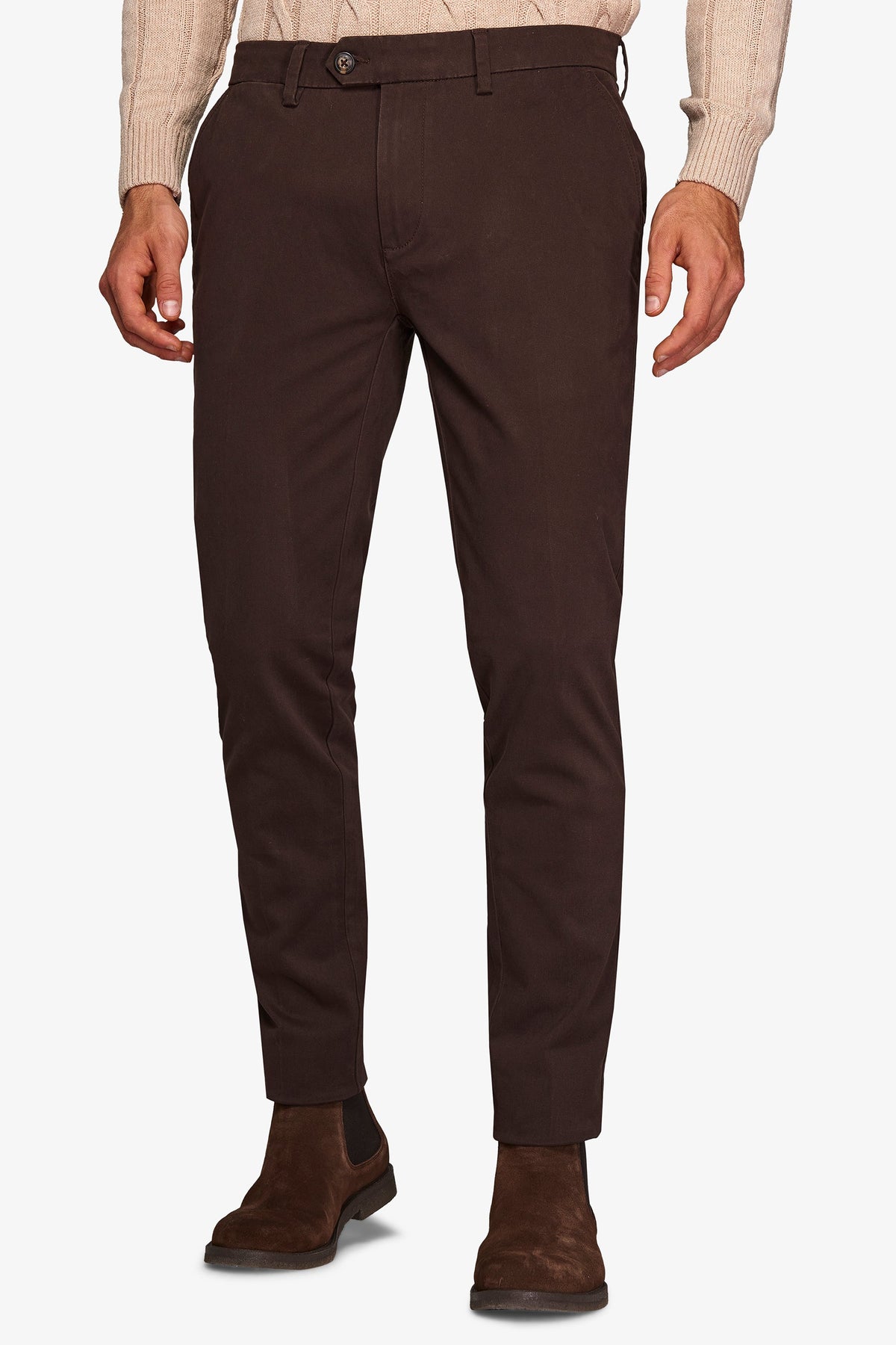 Brown gabardine chino trousers