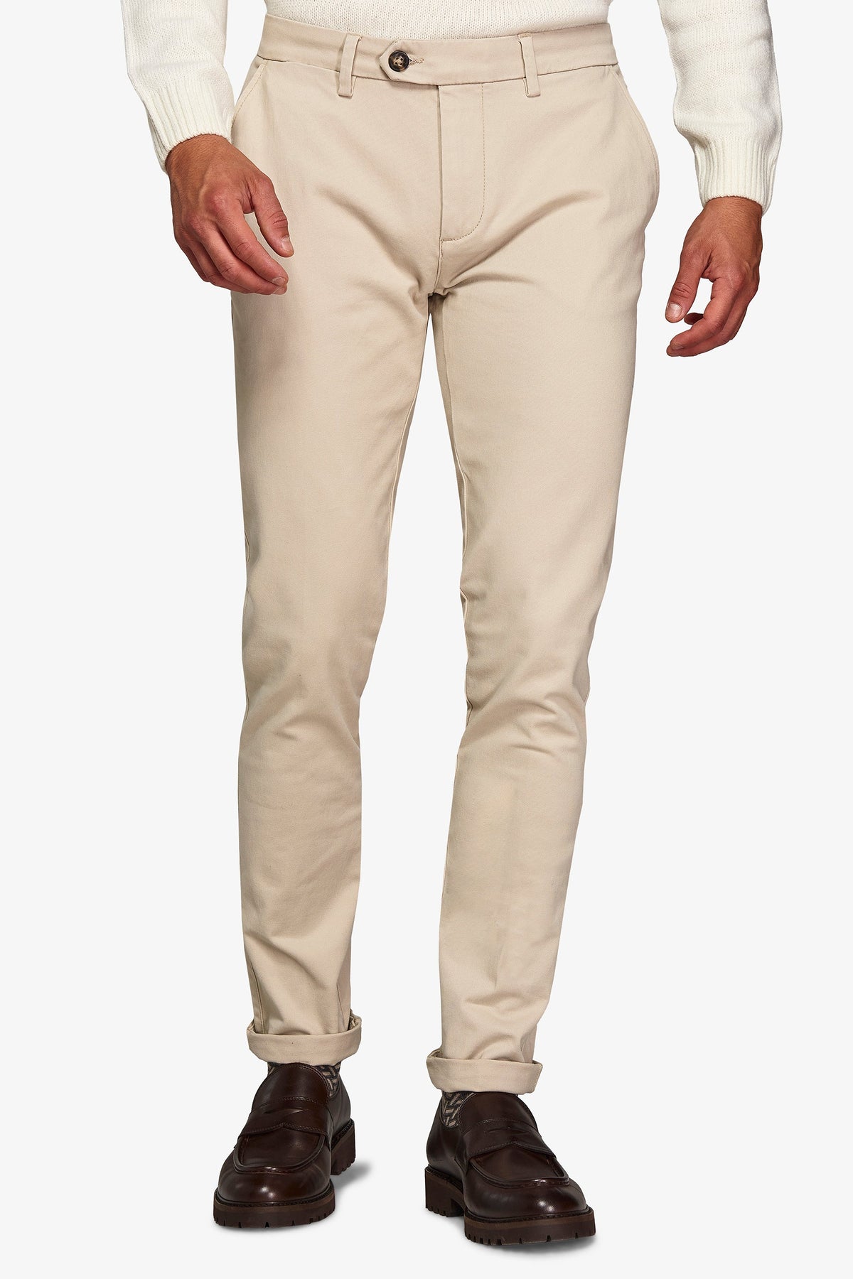 Chalk gabardine chino trousers